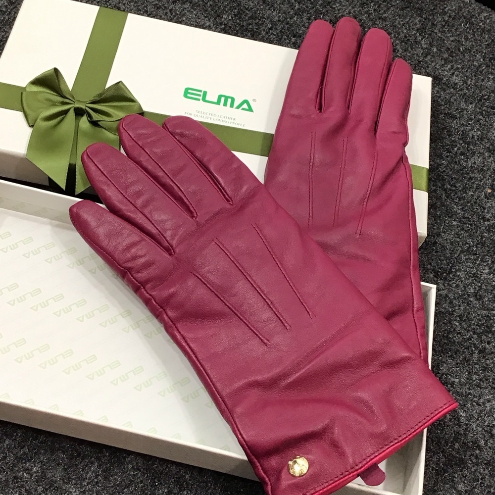 Elma violet lamb skin leather gloves with cashmere lining